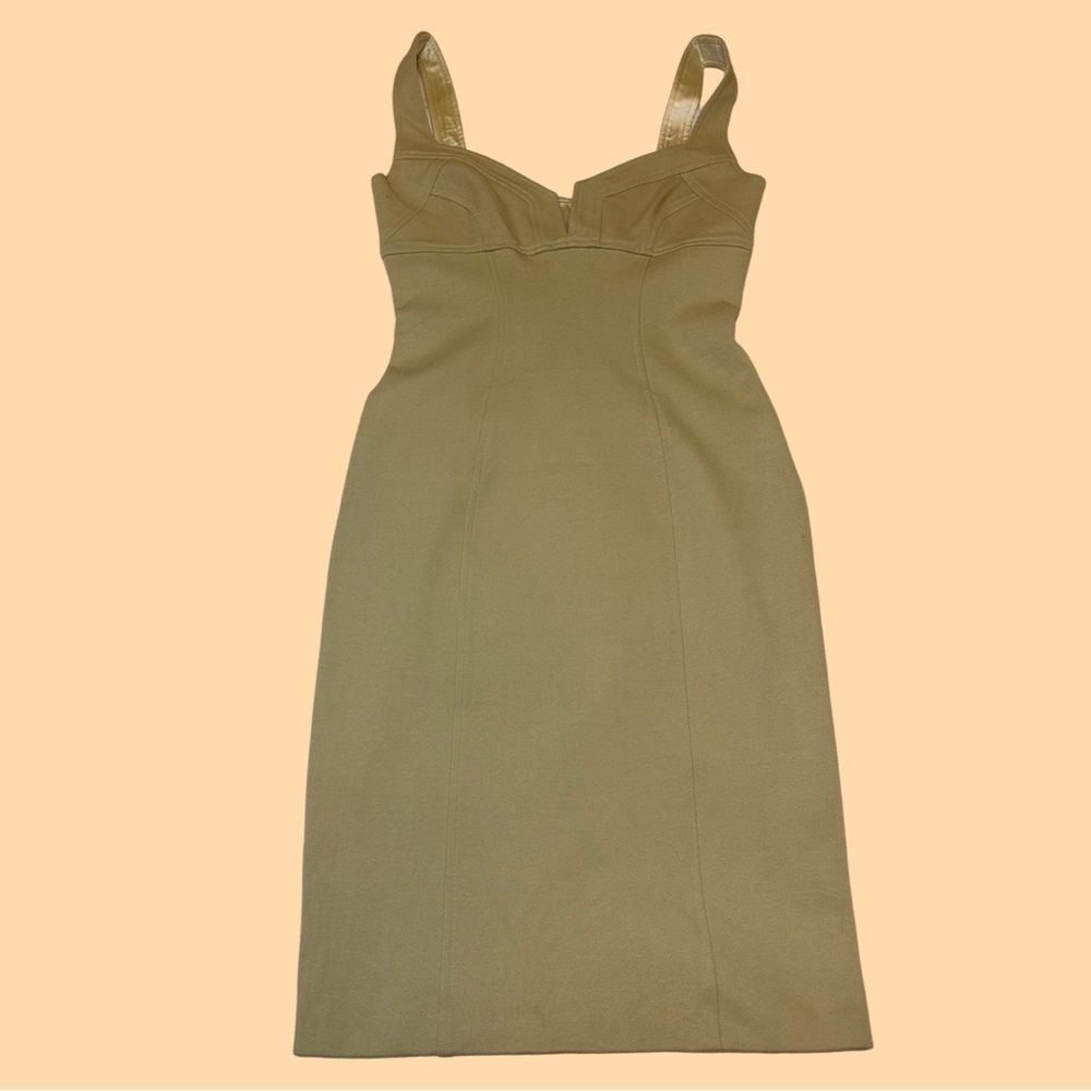 Vintage 90s women's body con dress tan size small  light academia night out y2k